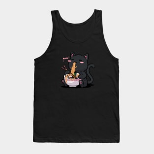 Ramen Cat Kawaii Neko Ramen Bowl Anime Black Cat Tank Top